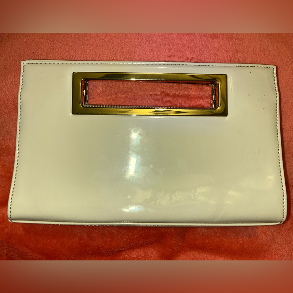 Nude Colored Clutch with Gold Accents